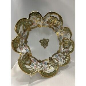 Nippon Noritake Vintage Hand Painted Porcelain Gold Gilded Beaded Serving Dish